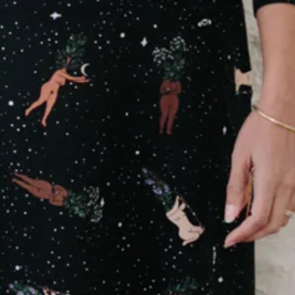 Witchy dress herbal femme custom art print @merakilabbe NWOT 3/4 sleeve - Picture 2 of 6